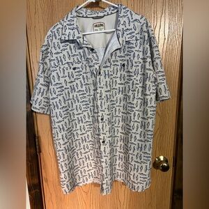 Lake & Trail Men's White Shirt with Blue Fish Pattern